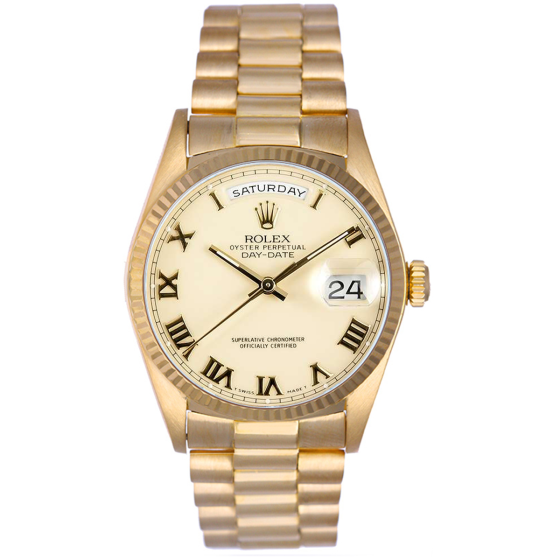 Rolex President Day-Date Men's 18k Yellow Gold Watch 18038 Cream Dial 