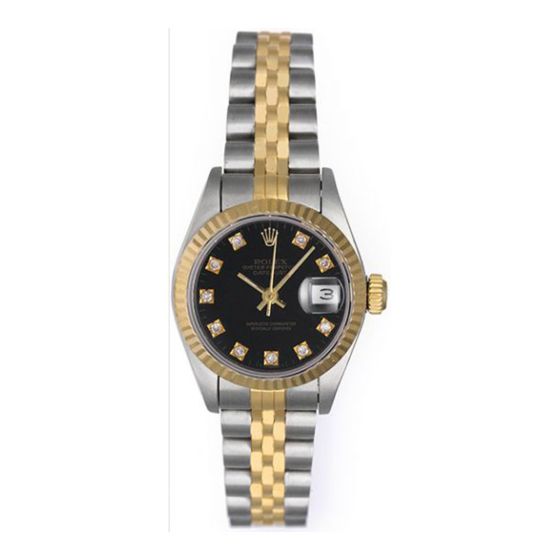 Rolex Ladies Datejust 2-Tone Watch 69173 Black Dial
