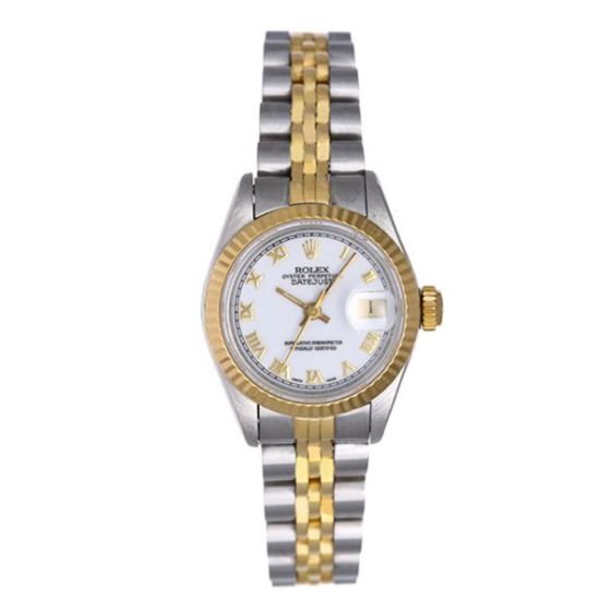 Rolex Ladies 2-Tone Datejust Watch 69173 White Roman Dial