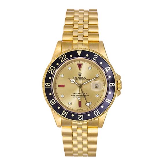 Rolex GMT - Master II 18K Gold Men's Watch 16718 Serti Dial
