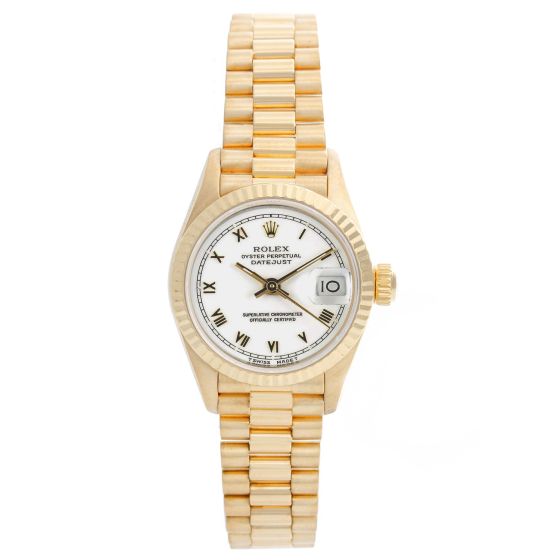 Ladies Rolex President Watch 18k Yellow Gold with Fluted Bezel 79178