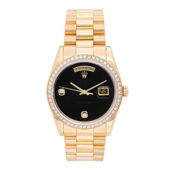 Rolex President Day-Date Men's Yellow Gold Watch Black Onyx Dial 118348