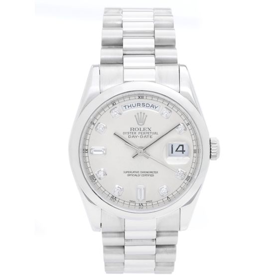 Rolex President Day-Date Platinum Men's Watch 118206 Rhodium Dial