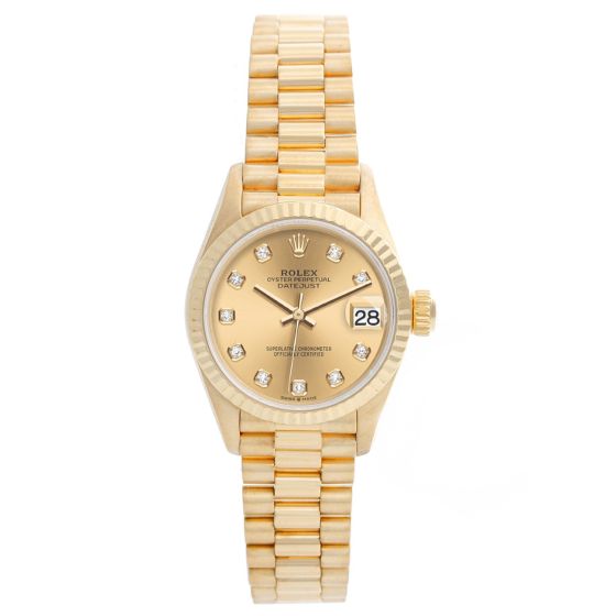 Ladies Rolex President 18k Gold & Factory Diamond Watch 69178
