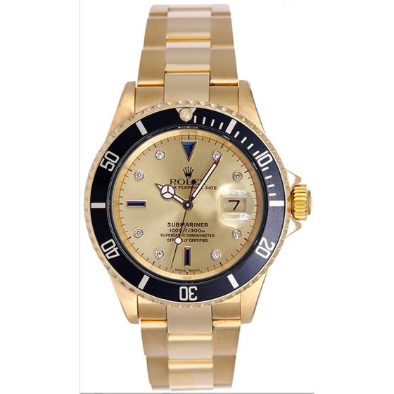 Rolex Submariner 18K Men's Watch With Serti Diamond Dial 16618