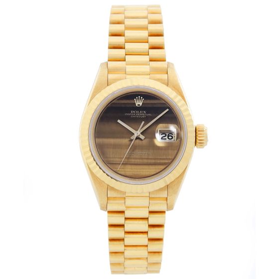 Rolex Ladies President 18k Gold Watch 79178 Tiger's Eye Dial