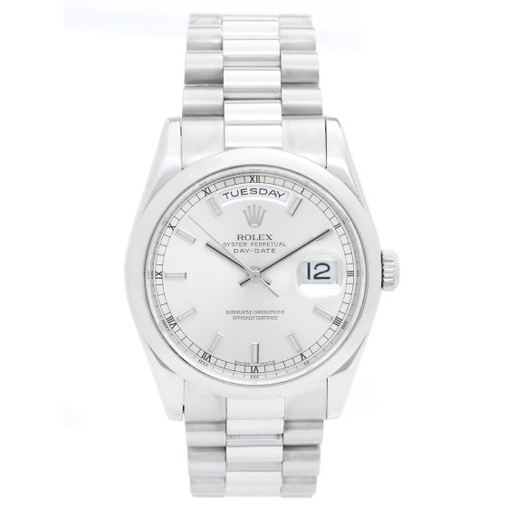 Rolex Platinum President  Day-Date Men's Watch 118206 Silver Dial