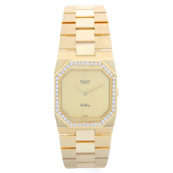 Rolex Cellini Men's/Ladies Midsize 18k Gold Watch with Diamond Bezel 4650
