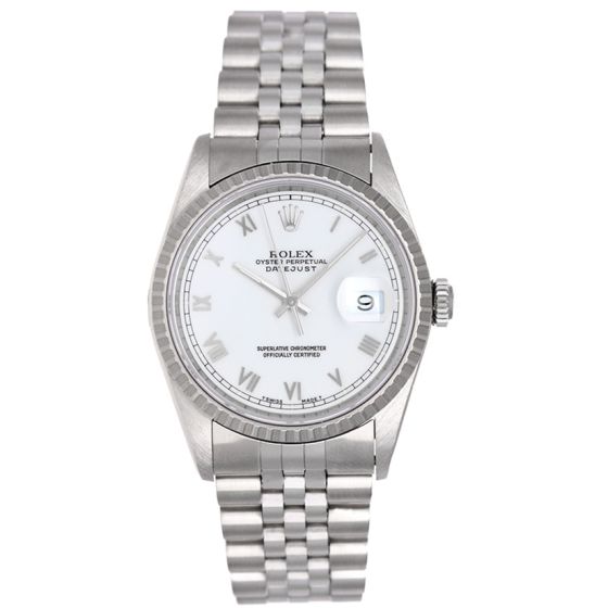 Rolex Datejust Men's Steel Watch White Roman Dial 16220