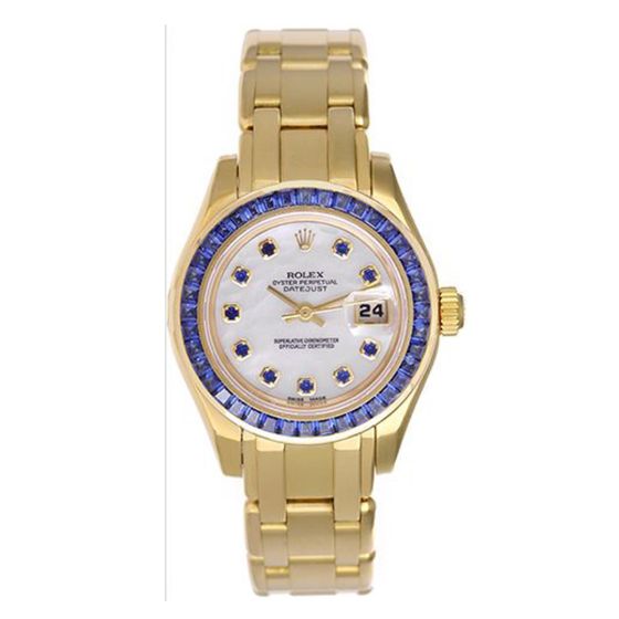 Rolex Pearlmaster 18k Yellow Gold & Sapphire Watch 69308