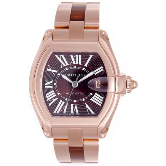 Cartier Roadster Rose Gold Extra with Walnut Burlwood Dial