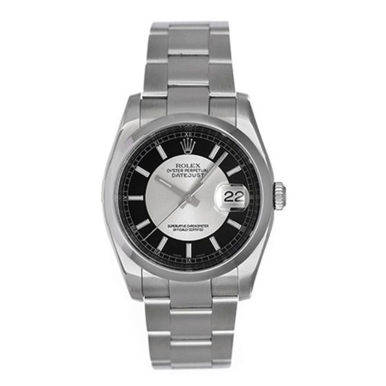 Rolex Datejust Men's Stainless Steel Watch Black/Silver Dial 116200