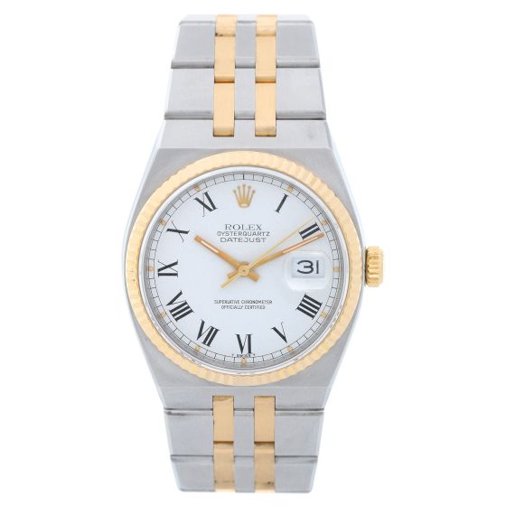 Rolex Oysterquartz Datejust 2-Tone Men's Watch 17013 White Roman Dial