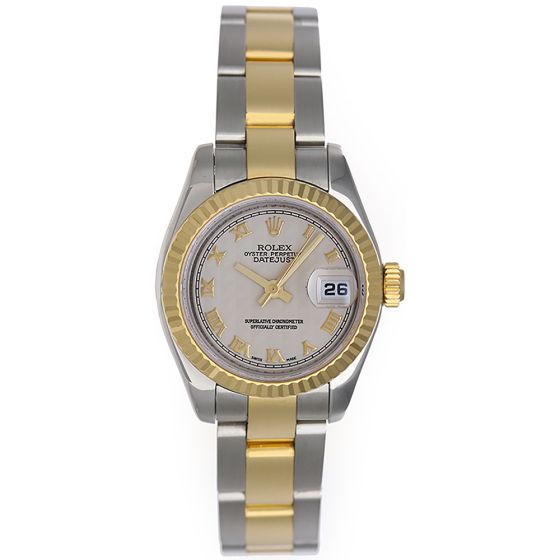 Rolex Datejust 2-Tone Ladies Steel & Gold Watch 179173 Ivory Pyramid Dial