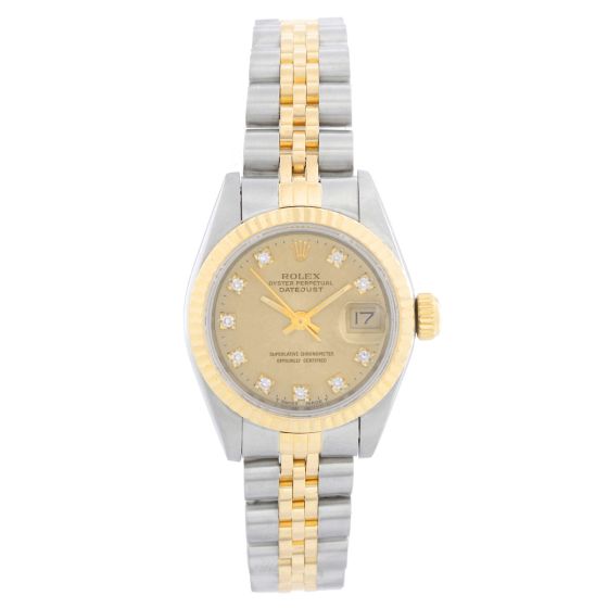 Rolex Ladies 2-Tone Datejust Watch 69173 Champagne Diamond Dial