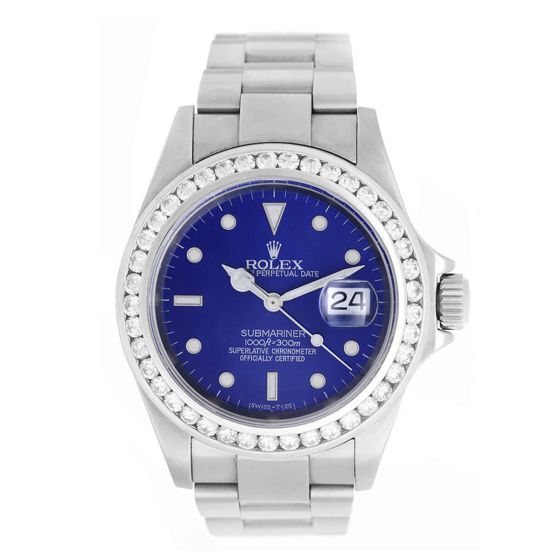 Rolex Submariner Custom Blue Dial Diamond Watch 16610