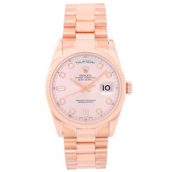 Rolex President Day-Date Men's Rose Gold Watch 118235 Diamond Dial