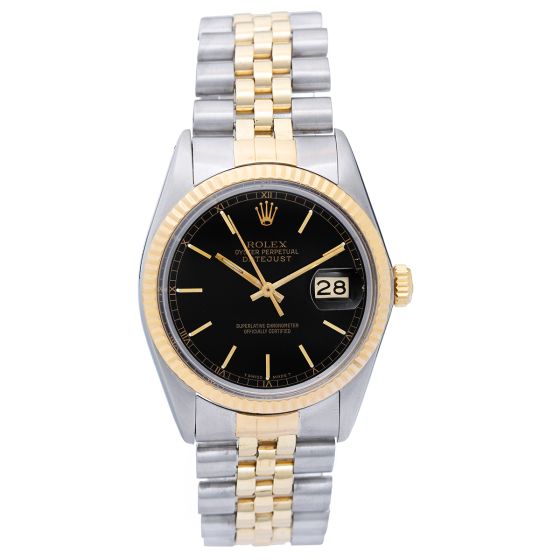 Rolex Datejust Men's 2-Tone Watch 16013 Black Stick Dial