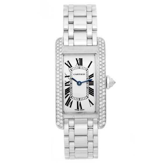 Cartier Tank Americaine (or American) Ladies White Gold Diamond Watch WB7018L1 2489