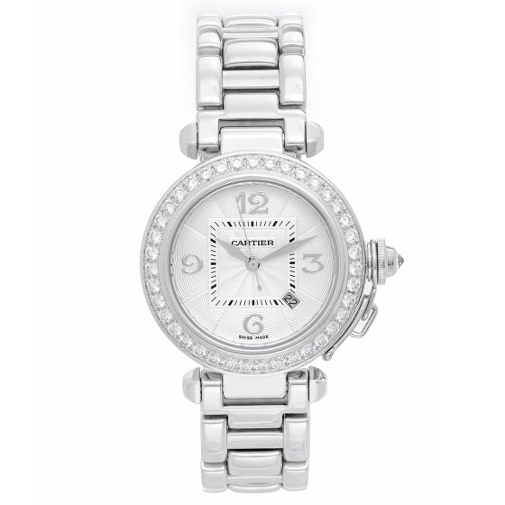 Cartier Pasha 18k White Gold & Diamond Automatic 32mm Ladies Watch