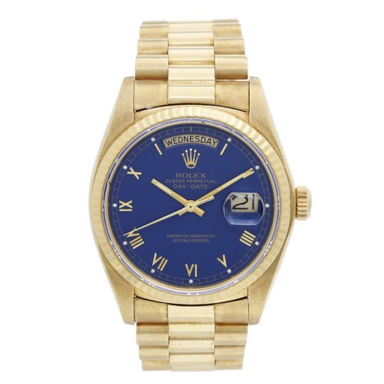 Rolex President Day-Date Men's 18k Gold Watch 18038 Blue Dial