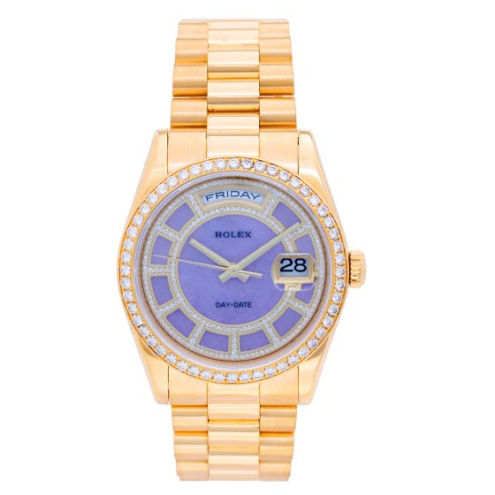 Rolex President Day-Date Men's Factory Lilac Stone Diamond Dial Watch 118348 
