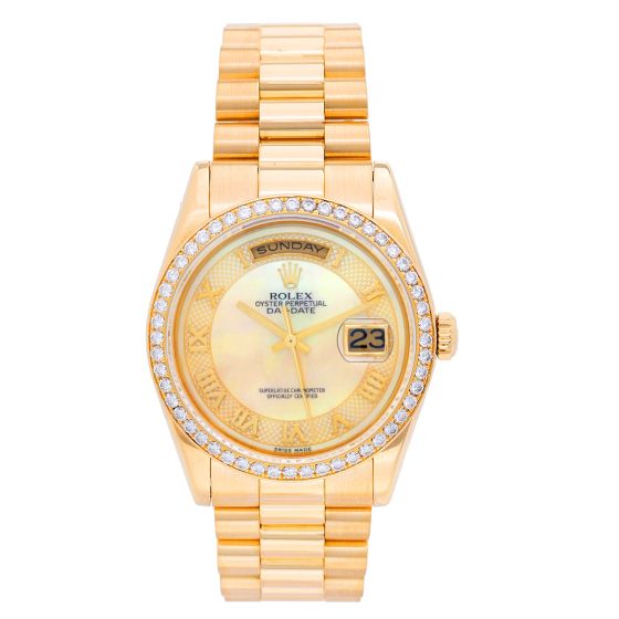 Rolex President Day-Date Men's Yellow Gold Watch Decorated mother of pearl dial 118348