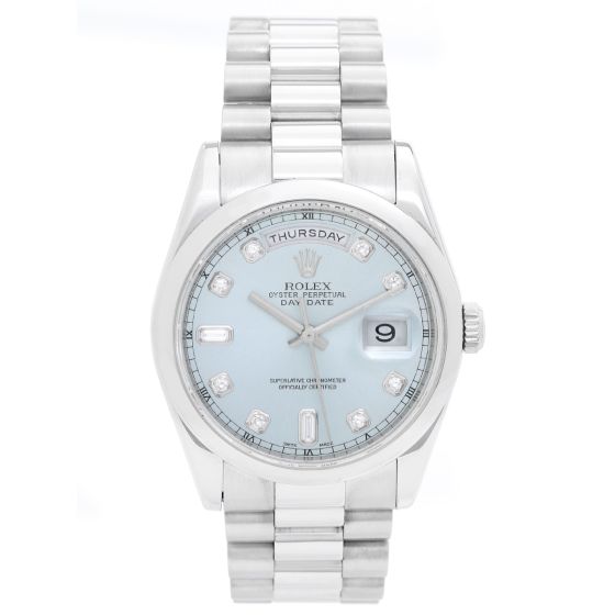 Rolex President Day-Date Platinum Men's Watch 118206 Glacier Blue Dial