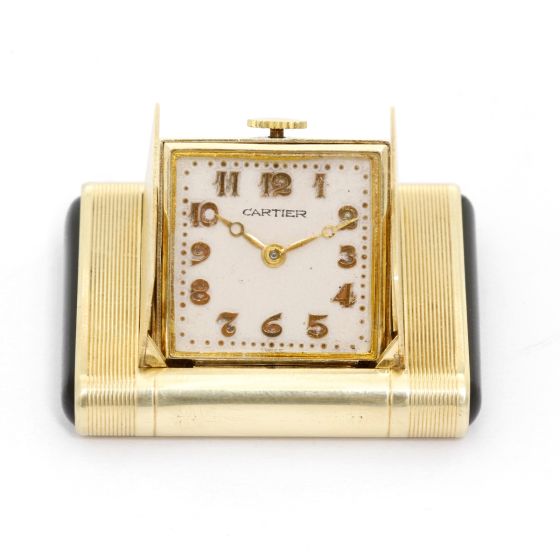 Vintage Art Deco Cartier 14K Gold & Black Enamel Purse Watch