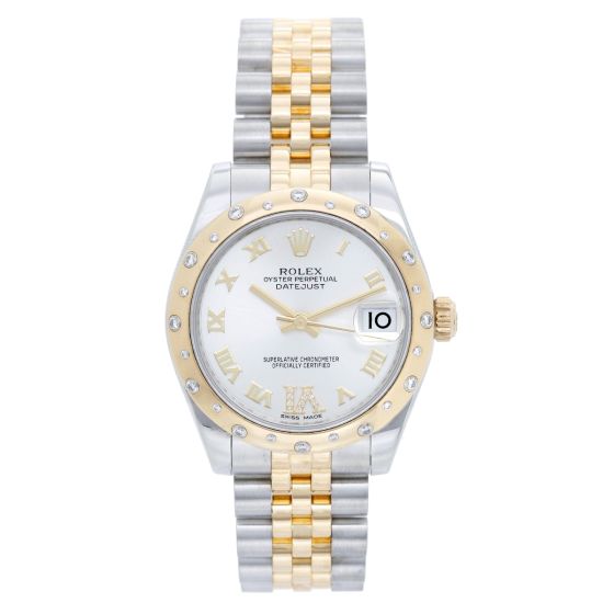 Rolex Datejust Midsize 31mm Steel & Gold 24 Diamond Dome Bezel Watch 178343