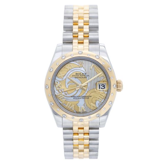 Rolex Datejust Midsize Steel & Gold 24 Diamond Dome Bezel Watch 178343