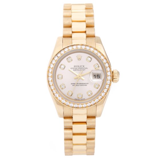 Ladies Rolex President 18k Yellow Gold Diamond Watch 179138