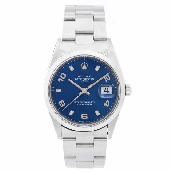 Rolex Date Men's Stainless Steel Watch Blue Arabic Dial 15200