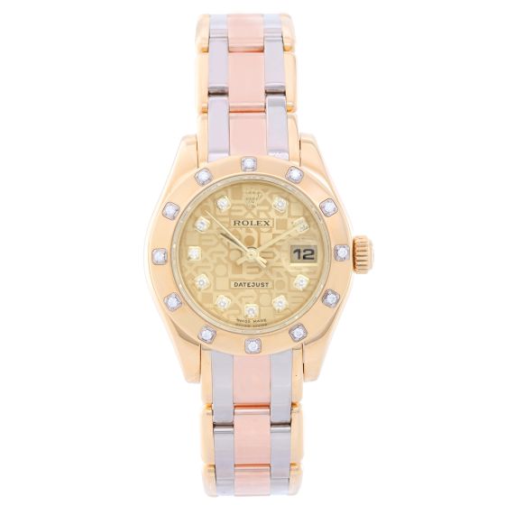 Rolex Pearlmaster 18k Yellow Gold Ladies Diamond Watch 80318