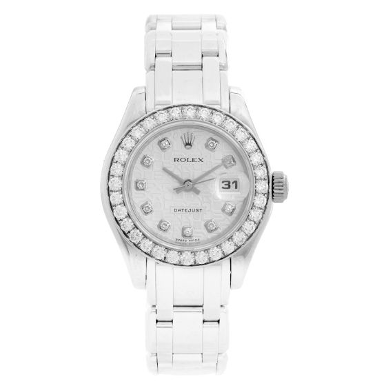 Rolex Ladies Silver Jubilee Diamond Pearlmaster 18k White Gold Watch 80299