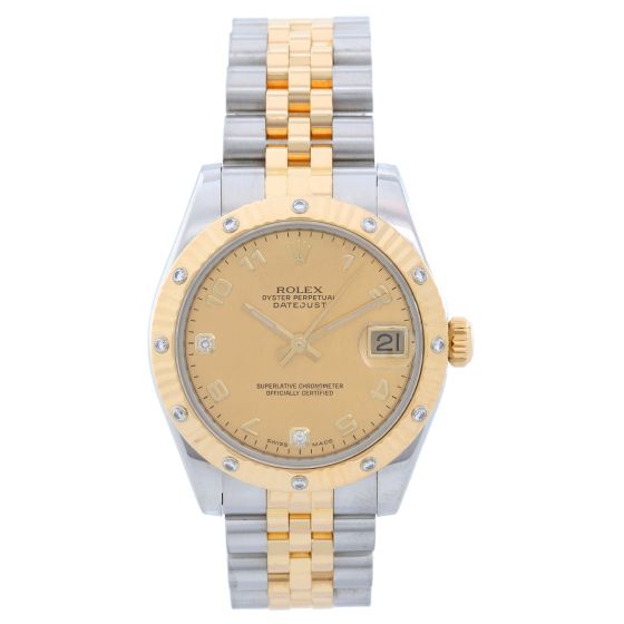 Rolex Midsize 2-Tone 12 Diamond Bezel Datejust Men's/Ladies Watch 178313
