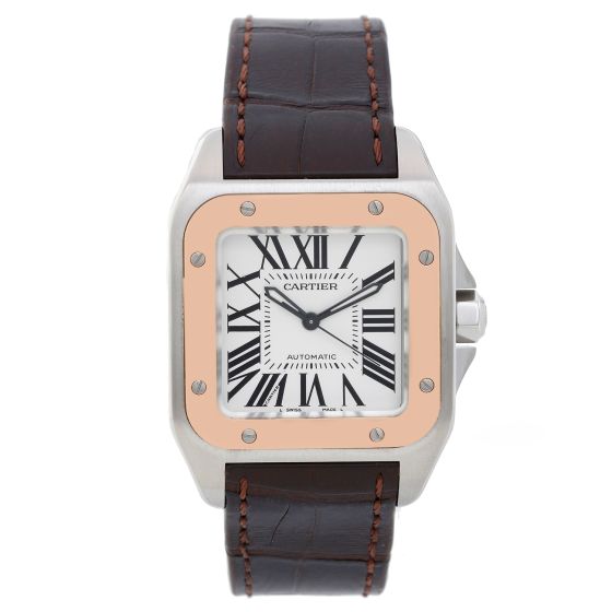 Cartier Stainless Steel and 18K Rose Gold Santos 100 Midsize Watch W20107X7