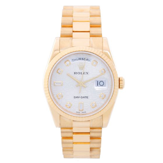 Rolex President Day-Date Men's 18k Gold Watch White Jubilee Diamond Dial 118238