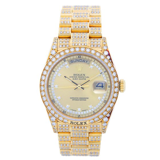 Rolex President Day-Date Men's 18k Gold Watch Diamond Dial 18138