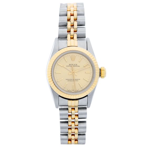 Rolex Ladies Oyster Perpetual 2-Tone Watch 67913 Champagne Dial
