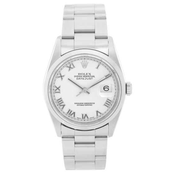 Rolex Datejust Watch Men's Stainless Steel 16200 White Roman Dial