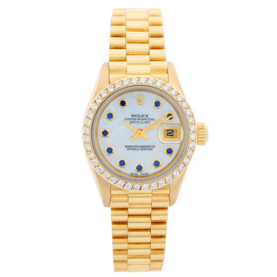 Ladies Rolex President 18k Gold Sapphire Watch 79138