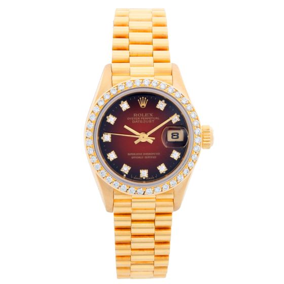 Ladies Rolex President 18k Gold Diamond Watch 69138