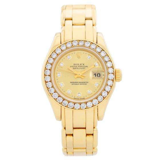 Rolex Ladies Masterpiece/Pearlmaster Gold Diamond Watch 69298