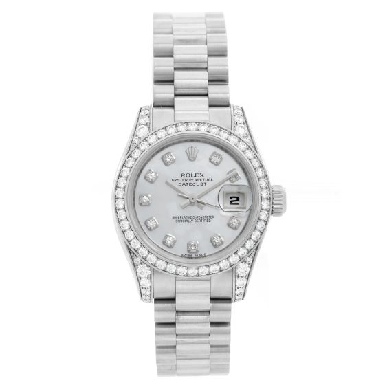 Ladies Rolex President 18k White Gold Diamond Watch 179159