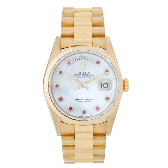 Men's Rolex President Day-Date Watch Mother of Pearl Ruby  18238