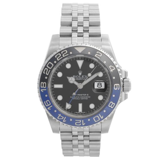 Men's Rolex GMT - Master II Stainless Steel Watch Black/Blue Bezel Batman 116710 (116710B)