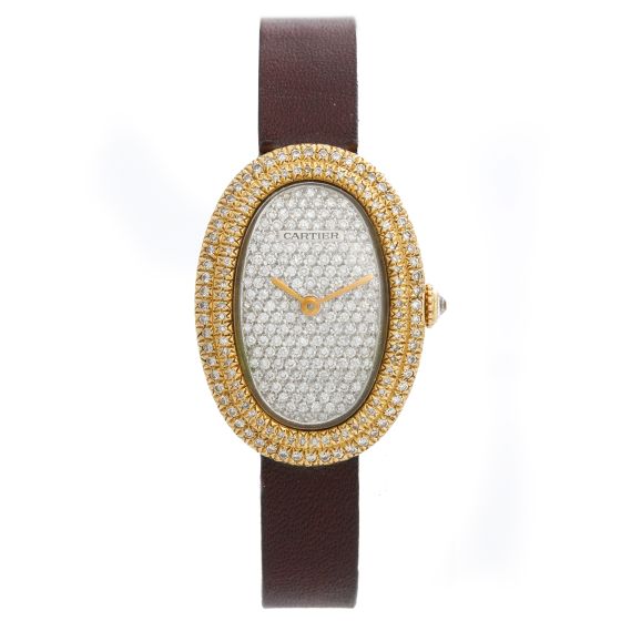 Cartier Baignoire 18K Yellow Gold  Pave Diamond Watch