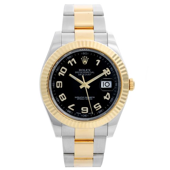 Rolex Datejust II Men's 2-Tone 41mm Watch 116333 Black Arabic Dial