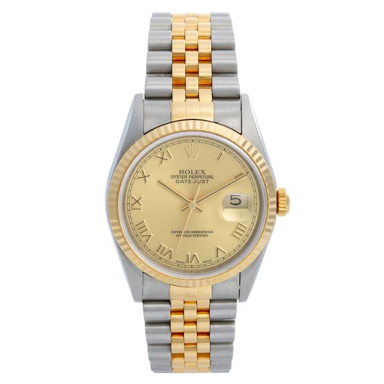 Men's 2-Tone Steel & Gold Rolex Datejust Watch 16233 Champagne Dial
